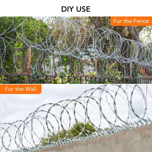 Vista 7 de Towallmark Alambre de maquinilla de afeitar de 500 pies, 50 pies por rollo, acero galvanizado, plata, valla de afeitar, alambre de púas, cercado