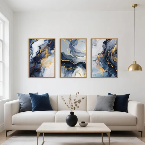 Vista 72 de Celestdeco Juego de arte de pared en lienzo abstracto y neutro grande con marco naranja, moderno y minimalista para pared, diseño geométrico bohemio