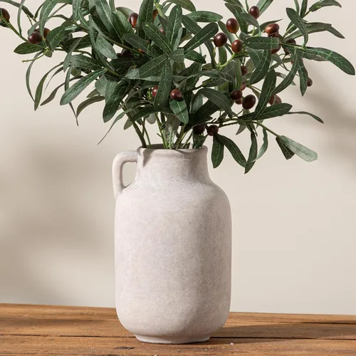 Vista 10 de Florero Grande para Decoración del Hogar - Jarrones de Mesa Rústicos de Granja de Cerámica de 12 Pulgadas de Alto con Asa, Decoración de Sala