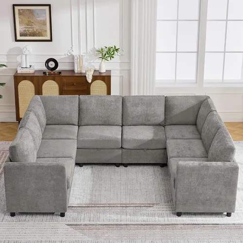Vista 31 de WUTUTUEE Sofá biplaza modular de 58 pulgadas, sofá biplaza moderno de 2 plazas con almacenamiento, sofá modular de felpilla para sala de estar, Beige