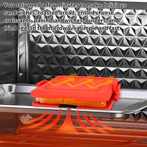 Vista 5 de Sandwich Toastie para microondas, sandwichero, panini, tostadora de microondas, sin electricidad, fácil de limpiar y almacenar, apta