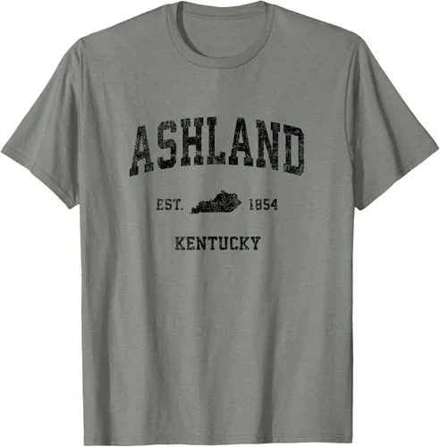 Vista 37 de Ashland Kentucky KY Vintage Sports Design Camiseta de impresión negra Asfalto