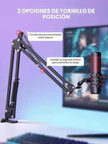 Vista 9 de InnoGear Soporte de micrófono de brazo extendido para cantar podcast, negro Desk Mount, Desktop Stands, Adjustable Reach, Rotate Fully, Folds Away