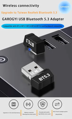 Vista 2 de Adaptador USB Bluetooth 5.3 para PC, compatible con Windows 11/10/8.1/7,5.3+EDR Bluetooth transmisor receptor inalámbrico para escritorio, portátil