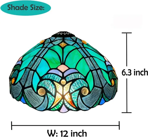 Vista 6 de Tiffany - Pantalla de repuesto para lámpara de 12 pulgadas de estilo victoriano, pantalla de repuesto para mesa, escritorio, ventilador de techo