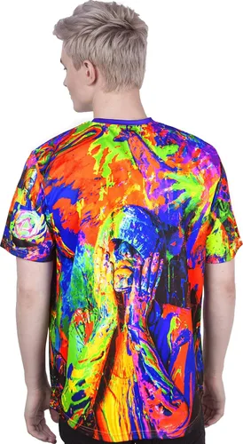 Vista 3 de aofmoka - Camiseta ultravioleta hecha a mano, reactiva a luz negra, con impresión decorativa