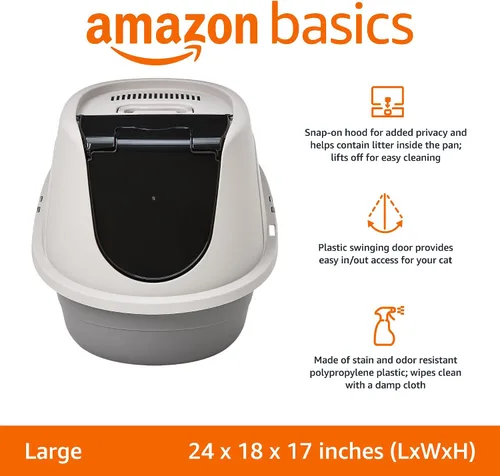 Vista 2 de Amazon Basics Caja de arena cerrada con capucha sin desorden para gatos, grande, multicolor, 24 x 18 x 17 pulgadas