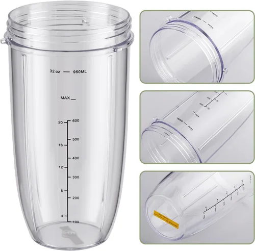 Vista 5 de Equust 5 vasos de 32 onzas con tapa abatible para llevar y cuchilla extractora compatibles con piezas de repuesto NutriBullet 600 w/900 w accesorio