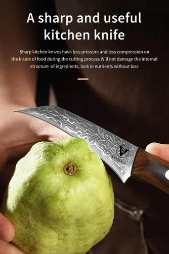 Vista 3 de Cuchillo Mondador de 3.5 pulgadas de Acero Damasco - Cuchillo de Chef para Pelar Forjado de 67 Capas para Frutas/Verduras con Mango de Madera Maciza