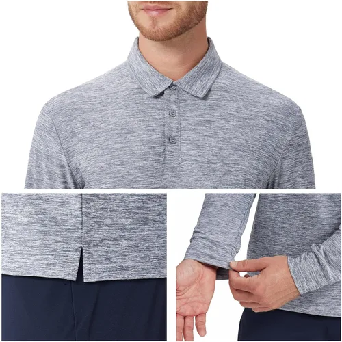 Vista 32 de NAVISKIN Camisas polo de manga larga para hombre, camisas de golf con cuello UPF 50 SPF para hombre, secado rápido, absorbe la humedad