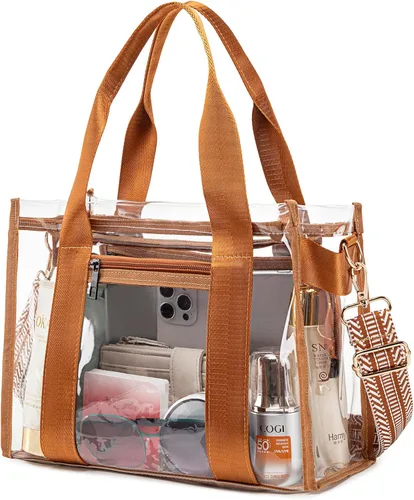 Vista 12 de Bolsa transparente UEOE para eventos en estadios, gran bolso de mano transparente con bolsa con cremallera exterior e interior para eventos