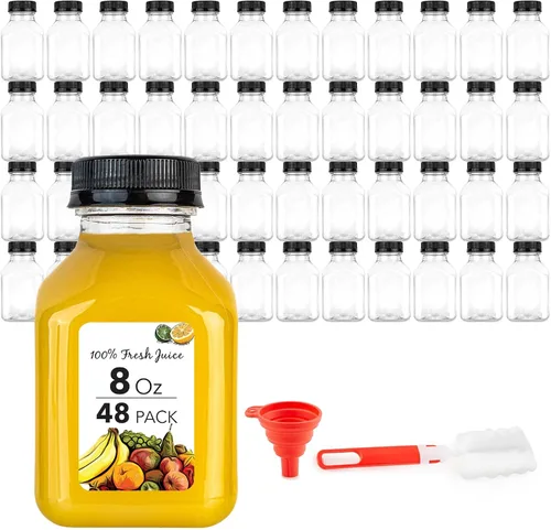 Vista 8 de Botellas de jugo de 8 onzas con tapas, recipientes reutilizables de plástico transparente para bebidas (paquete de 12) - Mini botellas de agua