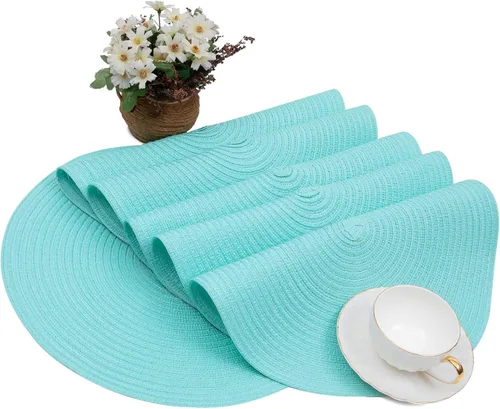 Vista 9 de SHACOS Juego de 4 manteles individuales redondos lavables de 15 pulgadas, de algodón, poliéster, trenzados, para mesa de comedor, boda, decoración