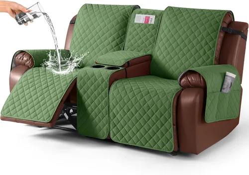 Vista 18 de KinCam Funda 100% Impermeable para Loveseat Reclinable con Consola, Fundas Antideslizantes para Sofá Reclinable de 2 Asientos, Funda para Sofá