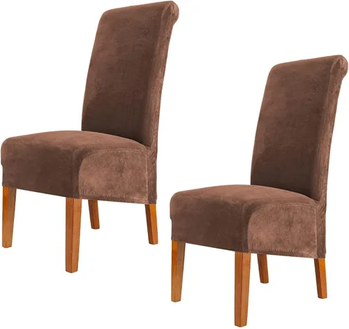 Vista 15 de Fundas elásticas para sillas de comedor, fundas protectoras de asiento extraíbles de terciopelo suave para sillas Parson (2, beige)