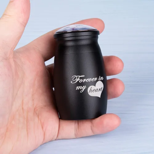 Vista 3 de Bivei Urnas pequeñas para cenizas humanas, urna personalizada de recuerdo con foto y texto para hombres y mujeres, mini urnas para adultos