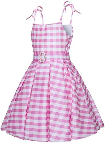 Vista 6 de Géneric CHXWTEAM - Vestido de fiesta rosa a cuadros para niñas, color rosa, fiesta, película, cosplay, Halloween, fiesta, recuerdos, ropa
