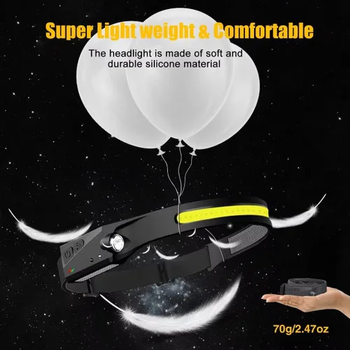 Vista 6 de Headlamp Rechargeable, 230° Wide Beam Head Lamp LED with Motion Sensor for Adults - Camping Accessories Gear, Waterproof Head Light Flashlight for