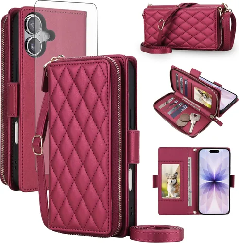 Vista 12 de Asuwish Funda compatible con iPhone 6/6s/7/8/SE 2020 2022 con cremallera y bloqueo RFID, protector de pantalla, correa cruzada i6 i7 i8 7s 8s SE2020