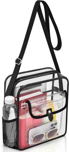 Vista 27 de Bolso bandolera transparente SPODEARS para eventos en estadios y conciertos - Cartera con correa de hombro ajustable con 1 soporte para botella