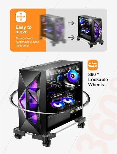 Vista 3 de Soporte para torre de computadora, soporte móvil ajustable para CPU con ruedas de rodamiento giratorias, soporte premium para torre de PC