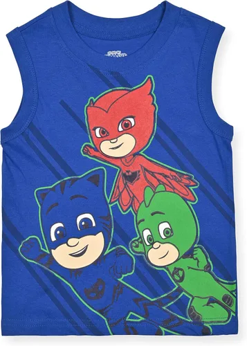 Vista 4 de Disney PJ Masks Catboy, Owlette y Gekko - Paquete de 2 camisetas sin mangas para niños pequeños y niños, color azulgris