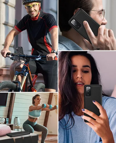 Vista 6 de Funda UNPEY para Samsung Galaxy S20 FE 5G: doble capa antideslizante negra Protección contra caídas de grado militar, textura mate, cubierta Negro