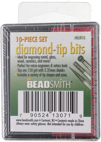 Vista 4 de The Beadsmith Juego de fresas – 10 piezas de puntas recubiertas de diamante – Grano 150 con vástagos de 0.093 in o 0.125 in – Uso en metal, vidrio