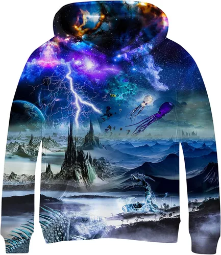 Vista 36 de Linnhoy Sudaderas con capucha para niños y niñas con estampado digital 3D de 6 a 15 años Cbai Blanco