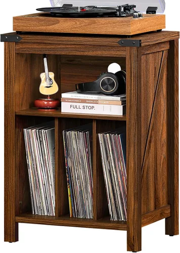 Vista 7 de Joaxswe Soporte para tocadiscos con almacenamiento de discos de vinilo, capacidad para hasta 160 álbumes, mesa giratoria grande de madera, estante