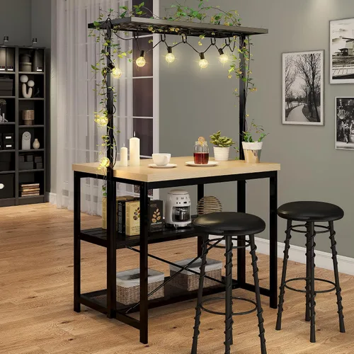 Vista 3 de Isla de cocina, estante para panaderos, mesa de isla para cocina, soporte de microondas de 3 niveles con almacenamiento, mesa de café grande