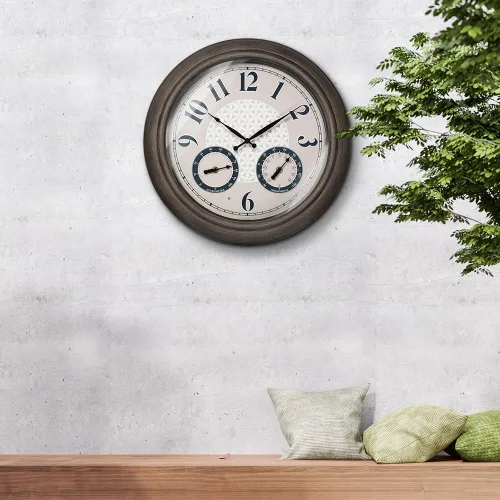 Vista 2 de Presentime & Co. Reloj iluminado para exteriores de 18 pulgadas, resistente al agua, reloj de pared grande iluminado con termómetro e higrómetro