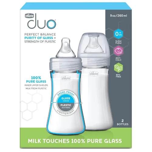 Vista 10 de Chicco Biberones híbridos Duo para bebés, interior de vidrio y exterior