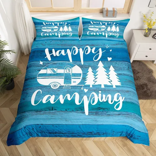 Vista 18 de Castle Fairy Juego de ropa de cama Happy Camping para niños, funda de edredón estilo granja occidental con cierre de cremallera, juego de ropa