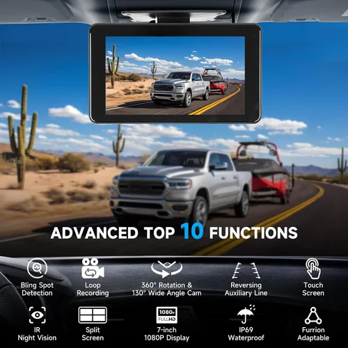 Vista 2 de Cámara de respaldo Wirleess, cámara de respaldo para caravana con alerta BSD, cámara de respaldo de visión nocturna para camiones. Rv con monitor HD