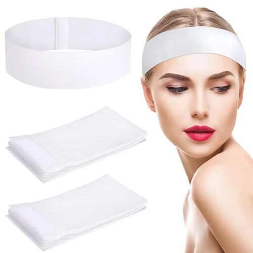 Vista 8 de Pimoys 30 diademas desechables para tratamientos faciales, cuidado de la piel de las mujeres, maquillaje, baño, deporte, blanco, negro, rosa
