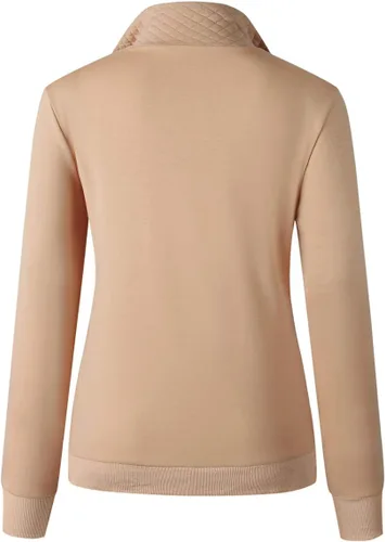 Vista 3 de Sudadera de manga larga con estampado acolchado de moda para mujer, casual, con cremallera, color sólido, sin botones, JNINTH