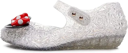 Vista 3 de Zapatos de gelatina para niñas, sandalias de cumpleaños de princesa de reina de la nieve para niñas pequeñas, sandalias azules con purpurina