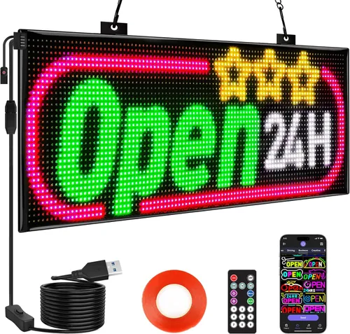 Vista 12 de Rayhome Mini letrero LED para automóvil, 6.7 x 2.76 pulgadas, panel de matriz LED flexible, USB 5 V, control de aplicación Bluetooth, letrero LED