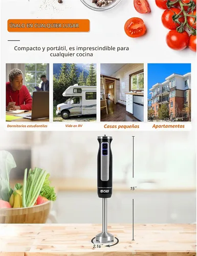 Vista 7 de Commercial Chef Batidora de mano de inmersión multiusos, 500 vatios