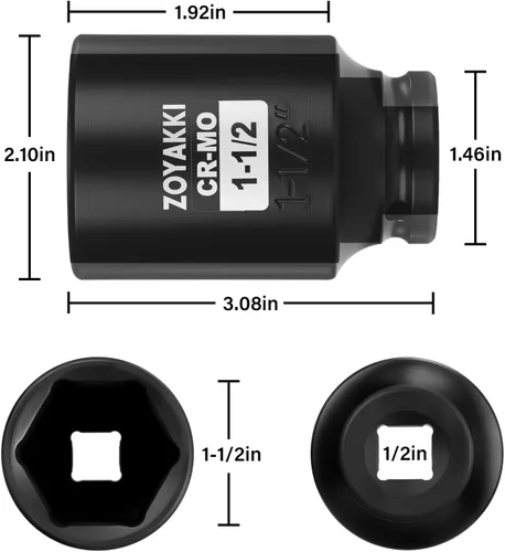 Vista 2 de Juego de llaves de impacto de 6 puntas de 1/2 pulgada - 1-1/2" (SAE), CR-MO, llave de eje de 1/2 pulgada de 6 puntas para fácil remoción de tuercas