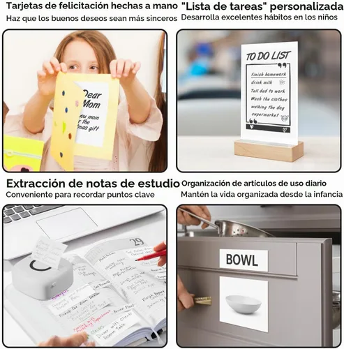 Vista 2 de cabaro Mini impresora térmica con 3 rollos de papel, cápsulas de impresión de teléfono portátil Bluetooth, fabricante de calcomanías de estudio