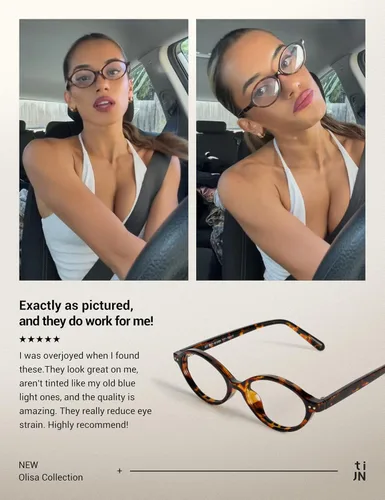 Vista 3 de TIJN Olisa Blue Light Blocking Glasses for Women Men,Oval Glasses Frame Bluelight Glasses for GamingComputerScreen