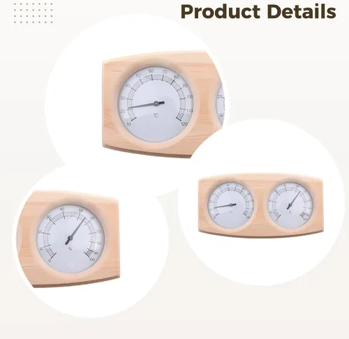 Vista 5 de Sauna Thermometer & Hygrometer, Wooden 2-in-1 Gauge, Temperature Humidity, 0.53 Lbs