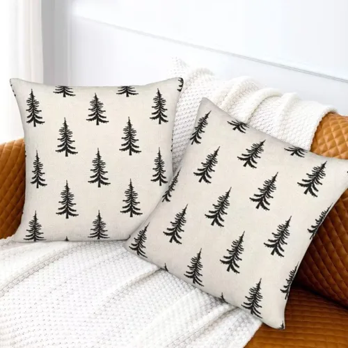 Vista 7 de Juego de 2 fundas de almohada de Navidad de 16 x 16 pulgadas, decoración de árbol de Navidad negro, fundas de almohada para exteriores, invierno