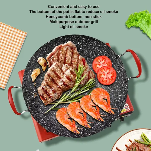 Vista 3 de Tyenaza Sartén coreana para barbacoa, sartén antiadherente para pizza, sartenes planas redondas, compatibles con estufas y inducción, para hornear