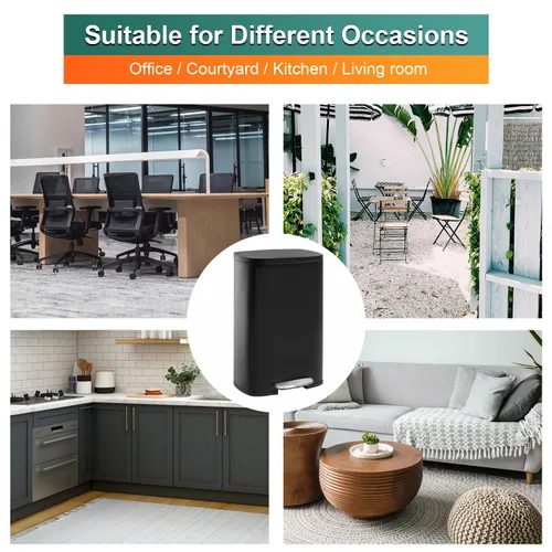 Vista 3 de PayLessHere Cubo de basura de acero inoxidable a prueba de huellas dactilares con cubo interior extraíble y tapas con bisagras, cubo de basura
