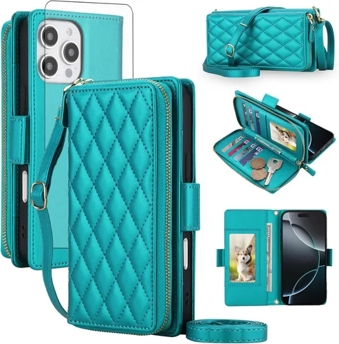Vista 52 de Asuwish Funda compatible con iPhone 6/6s/7/8/SE 2020 2022 con cremallera y bloqueo RFID, protector de pantalla, correa cruzada i6 i7 i8 7s 8s SE2020