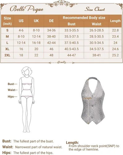 Vista 6 de Belle Poque Chaleco vintage para mujer, cuello halter, con botones, chalecos elegantes