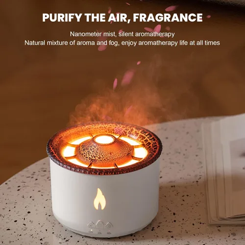 Vista 6 de Difusor de aroma de llama, 2 modos, humidificador portátil de aceite esencial con luz de llama, 2 temporizadores para aliviar el estrés, difusor